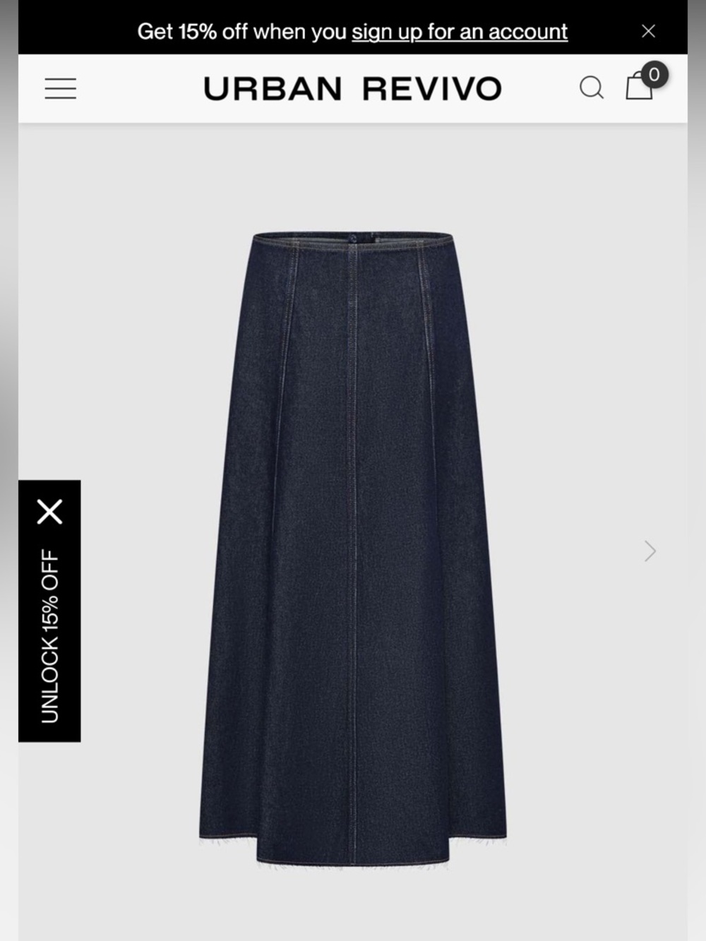 Urban Revivo Dark Blue Denim Maxi Skirt with raw hem